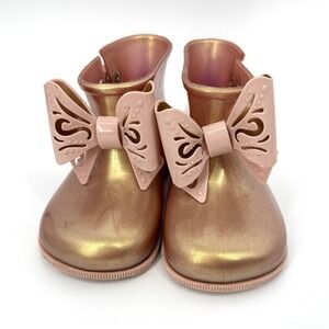 Mini Melissa‎ Girl's Sugar Rain Bow Boots Rose Gold Sz 10